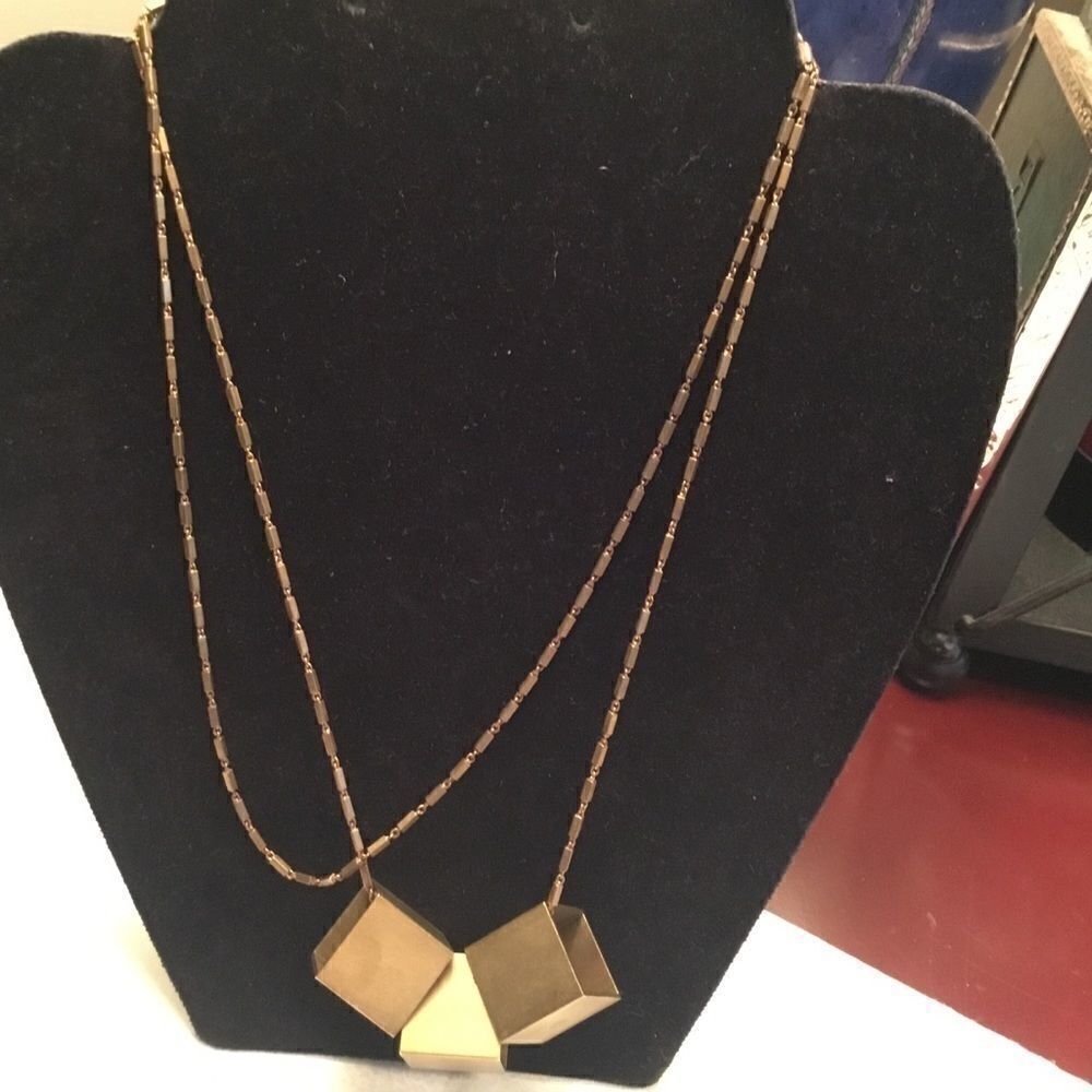 $8 ea or 3/$15 Brass Tone Floating Cubes  Necklace